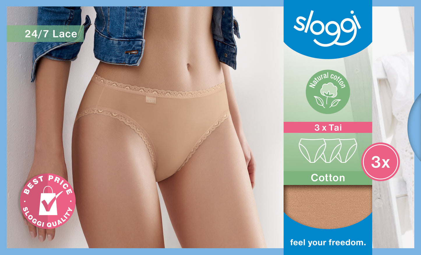 Pack 3 Sloggi Cotton Lace Tai Briefs